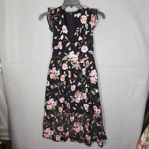 Crosby Womens Dress Midi Black Embroidered Floral Mollie Burch- Size 4